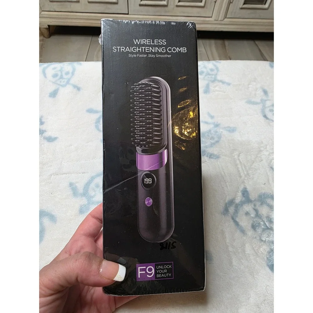Wireless Hair‎ Straightening Comb F9 Portable Cordless USB Charging Black